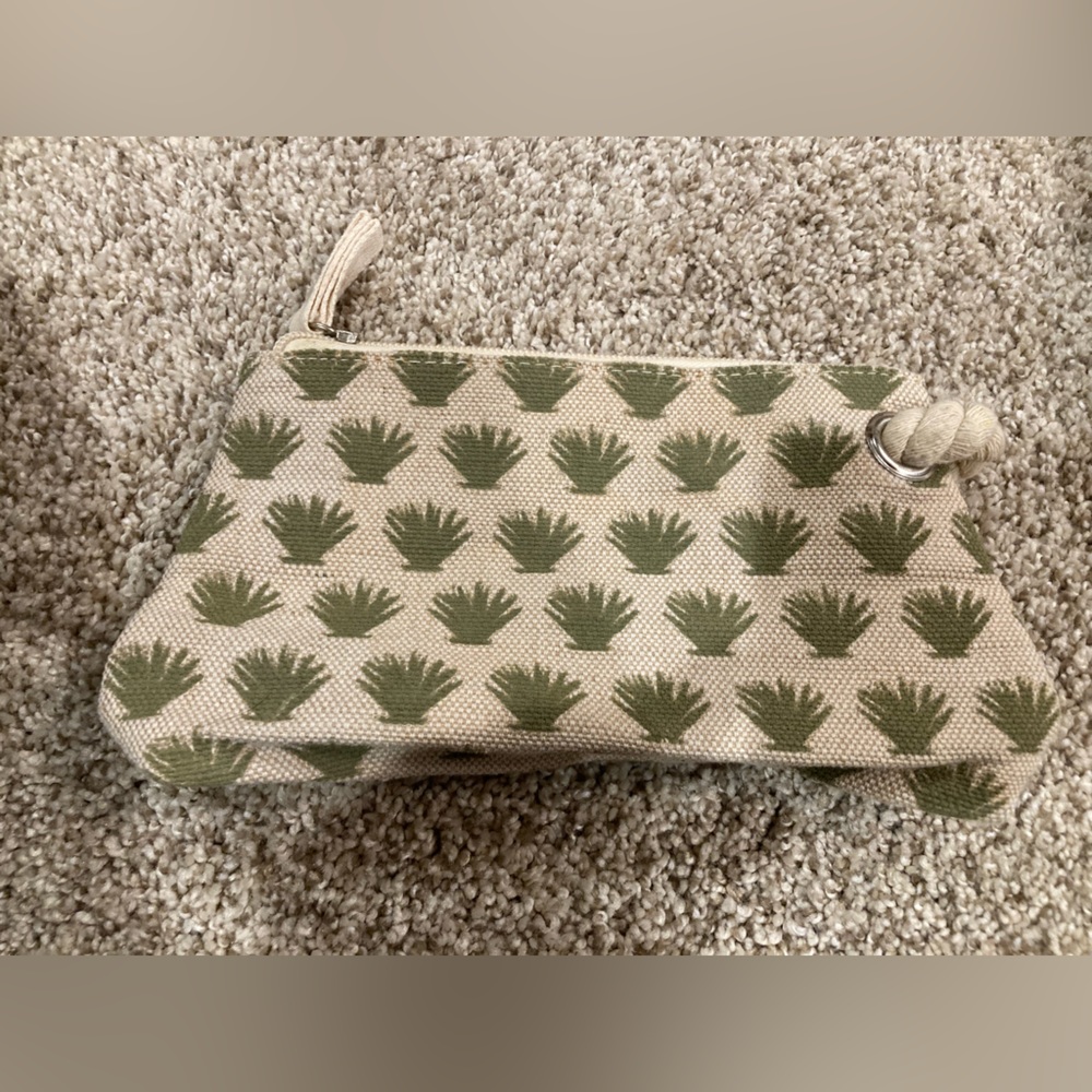 Aruba aloe zipper pouch tan brown green embroider makeup cosmetic organizer bag